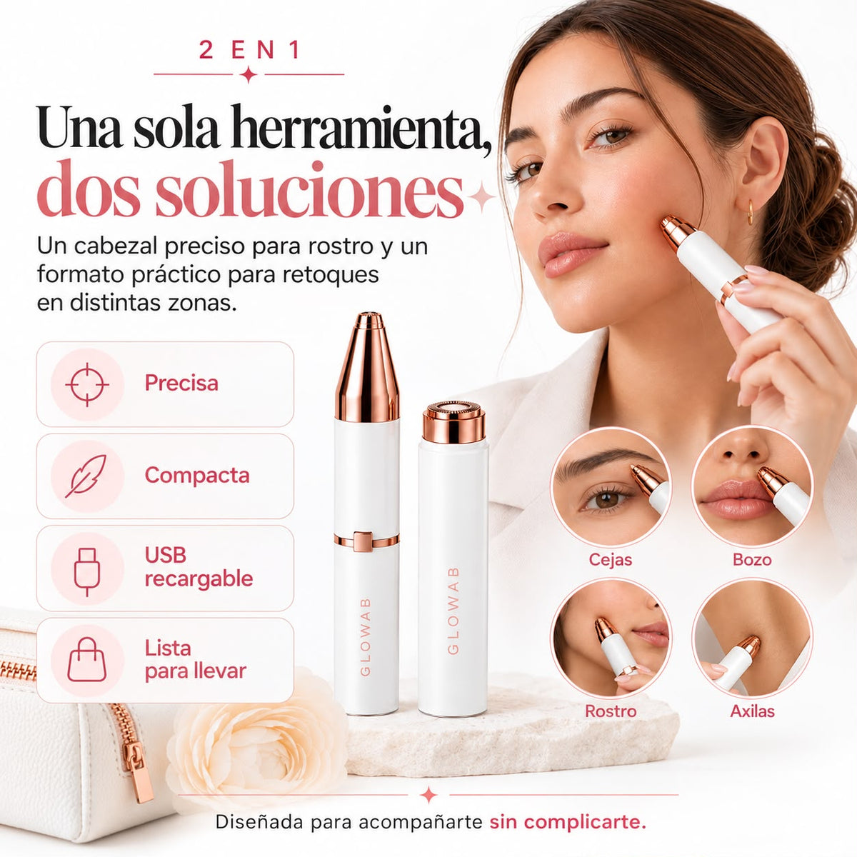 GLOWAB Perfect Pro Depiladora 2x1 Facial y Corporal